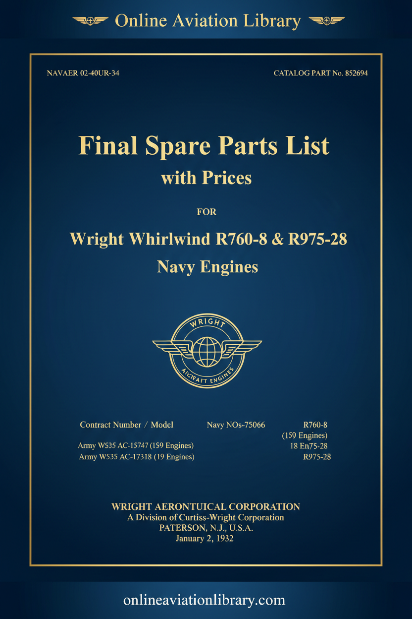 Cover 14 - R760-8 R975-28 Final Spare Parts List NAVAER 1942