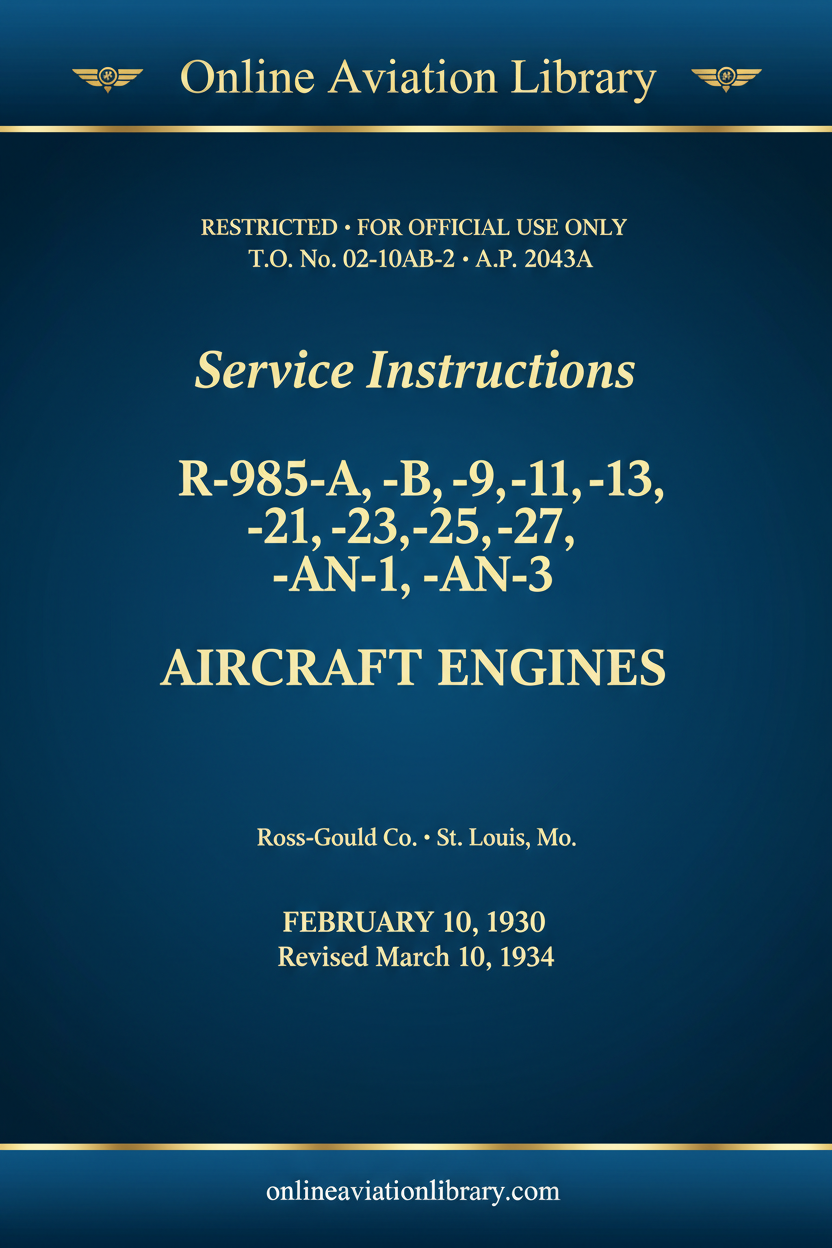Cover Page — T.O. 02-10AB-2 / A.P. 2043A — Service Instructions — Feb 1940 / Rev Mar 1944