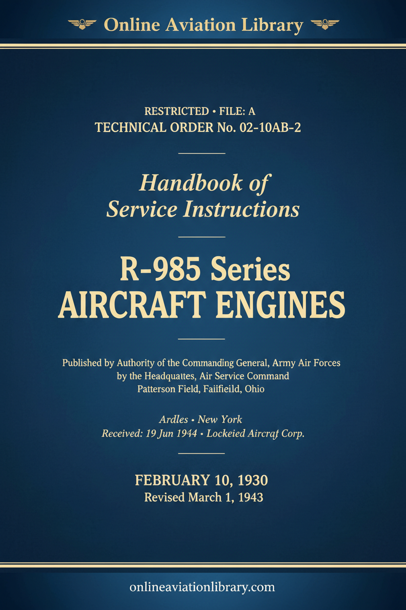 Cover Page — T.O. 02-10AB-2 — Handbook of Service Instructions — Feb 1940 / Rev Mar 1943