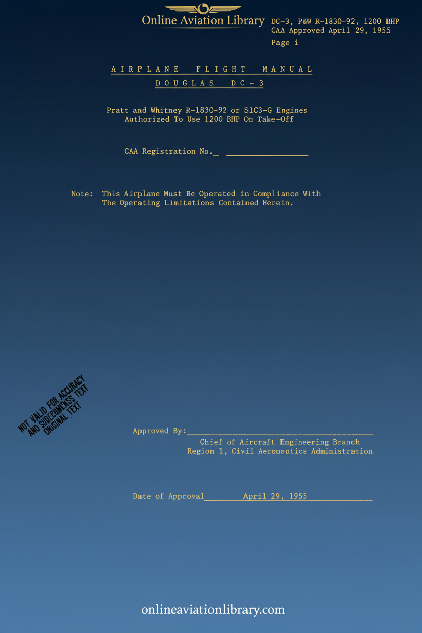 DC-3 Airplane Flight Manual Cover Page