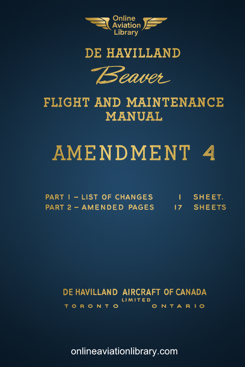 De Havilland Beaver Flight and Maintenance Manual Amendment 4 Standard Cover Page