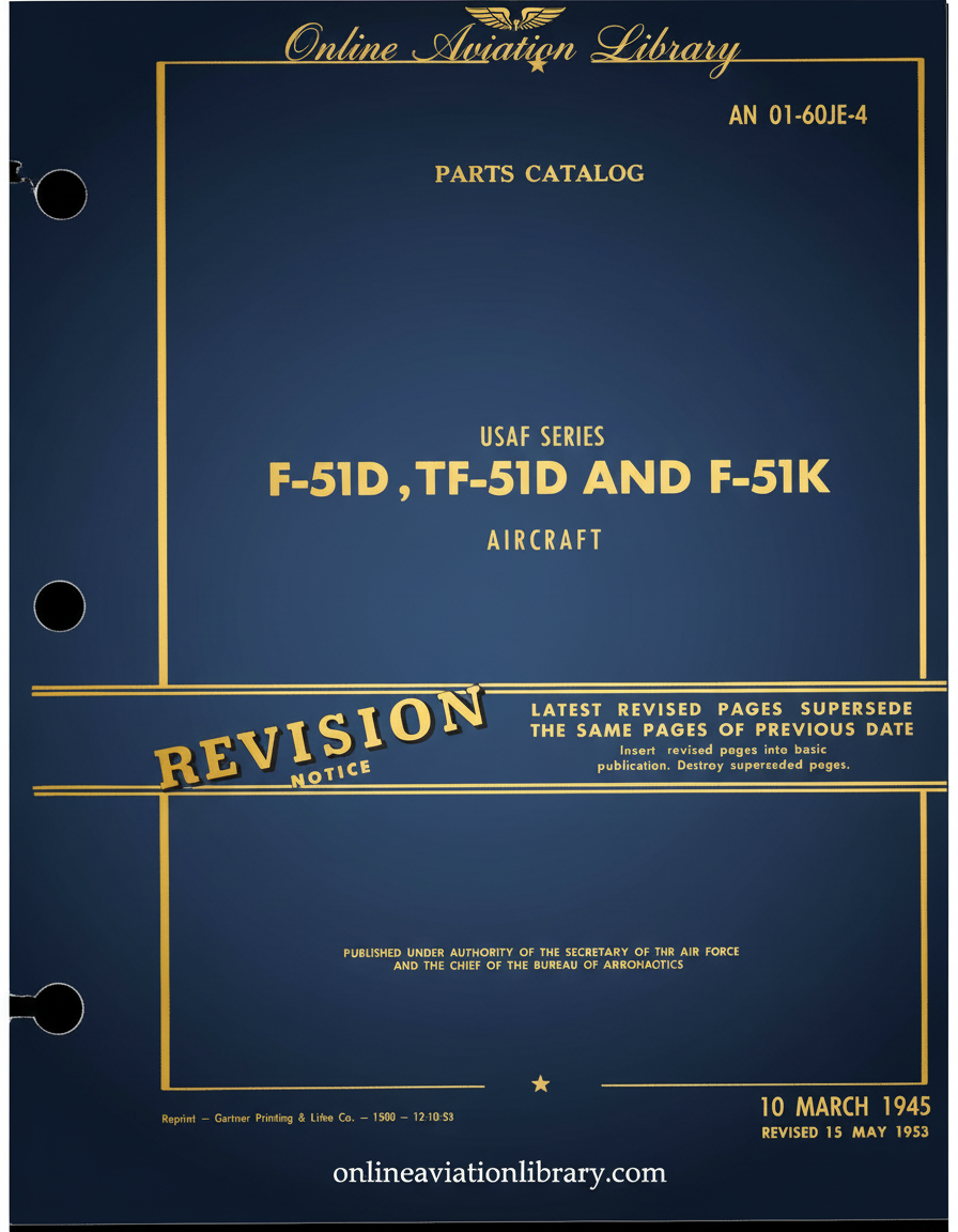 F-51D, TF-51D and F-51K Aircraft Parts Catalog Cover Page