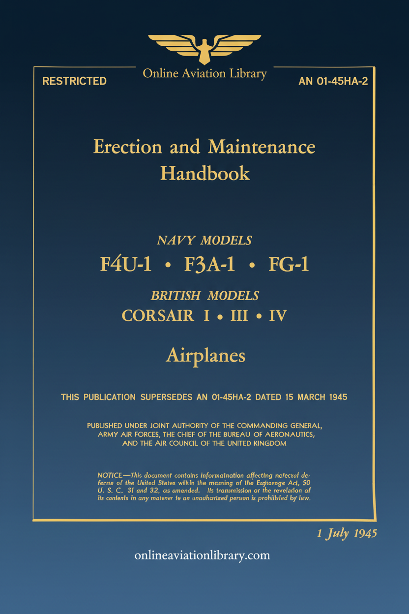 F4U Corsair Erection and Maintenance Handbook Cover - Navy and British Models