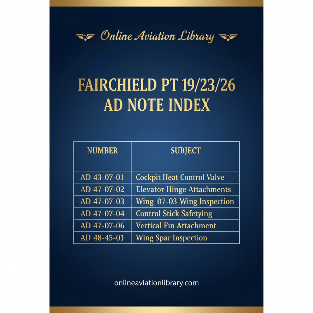 Fairchild PT 19/23/26 AD Note Index Cover Page