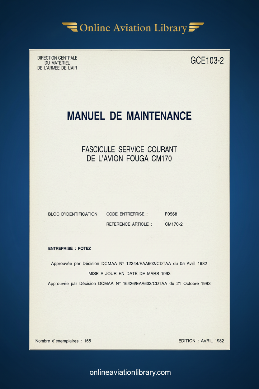 Fouga CM170 Manuel de Maintenance Standard Cover Page