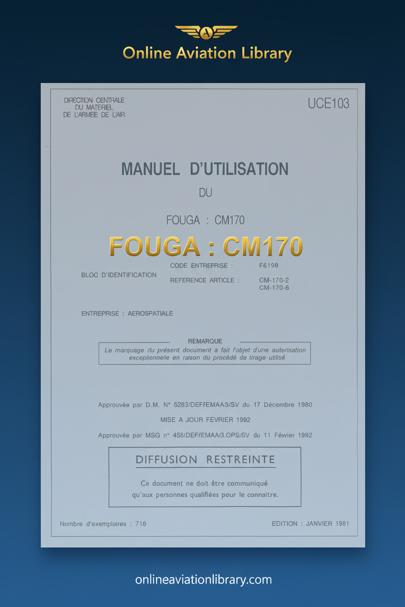 Fouga CM170 Manuel d'Utilisation Standard Cover Page