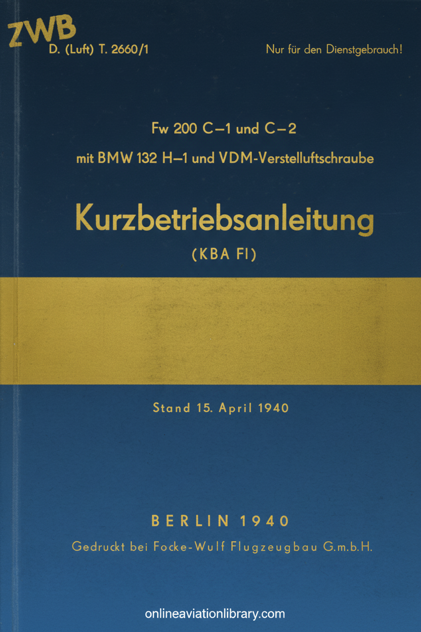 Fw 200 C-1 and C-2 Short Operating Instructions Manual Cover