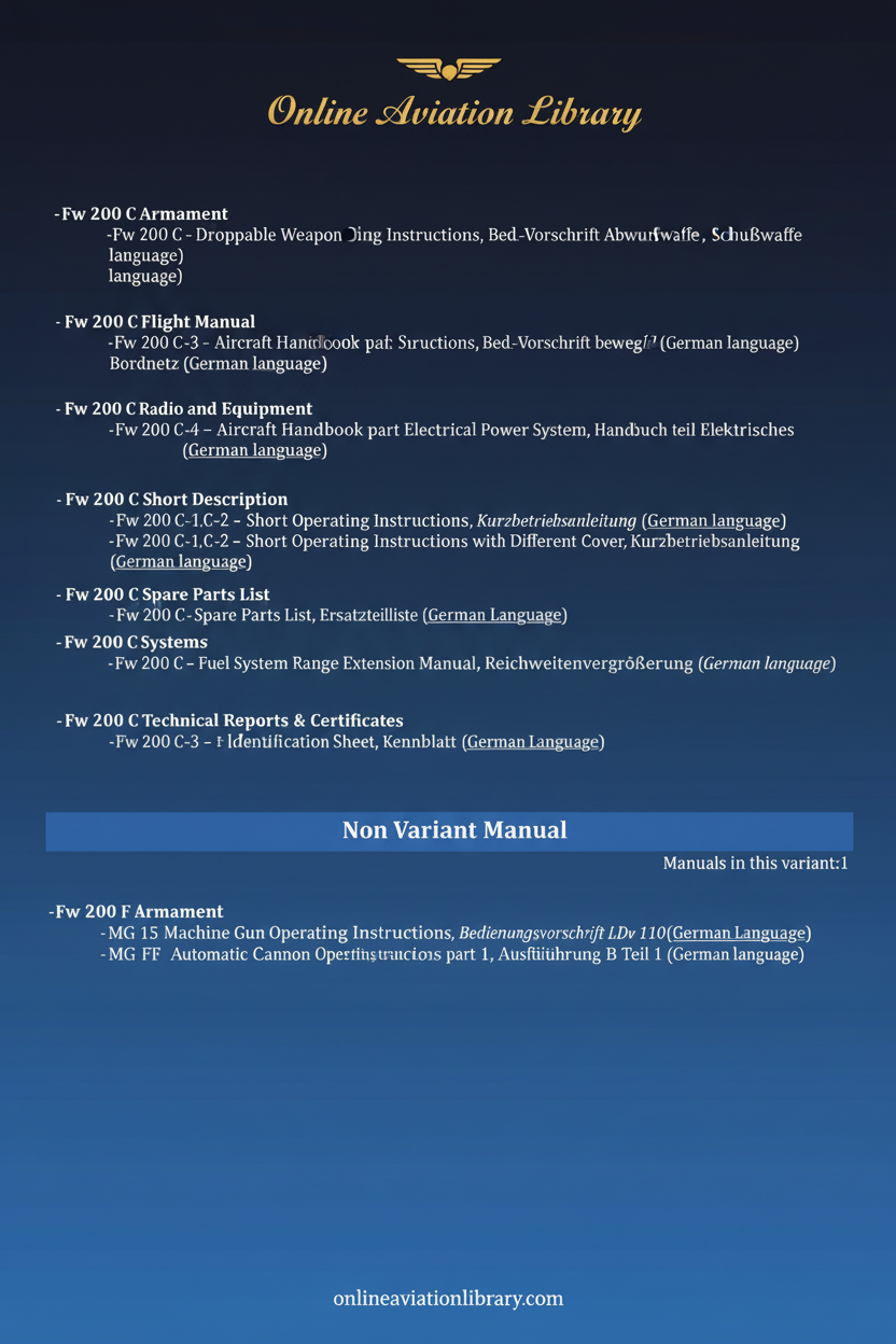 Fw 200 Condor Manuals Collection Index Page 2 Cover