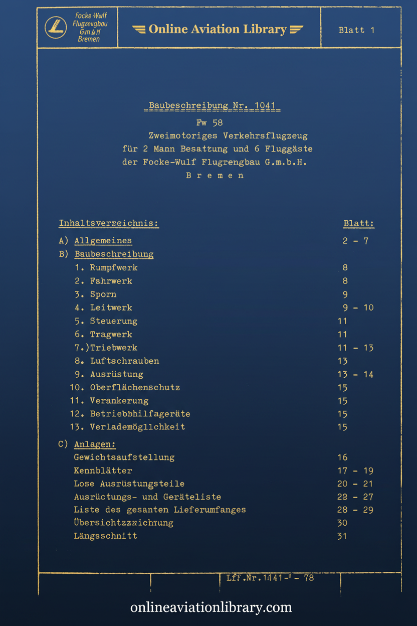 Fw 58 Baubeschreibung Nr. 1041 Cover Page