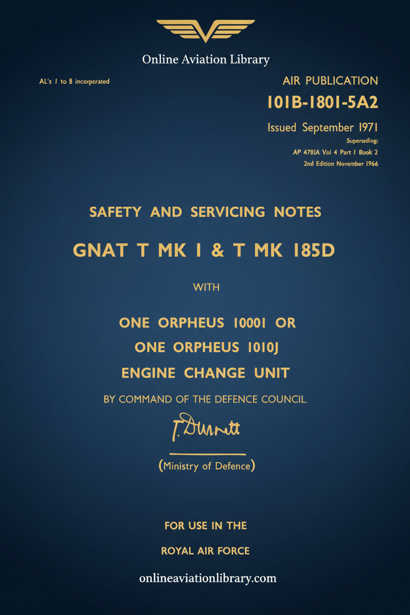 Gnat T Mk I & T Mk 18SD Safety and Servicing Notes Standard Cover Page
