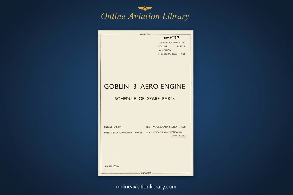 Goblin 3 Aero-Engine Schedule of Spare Parts Cover Page