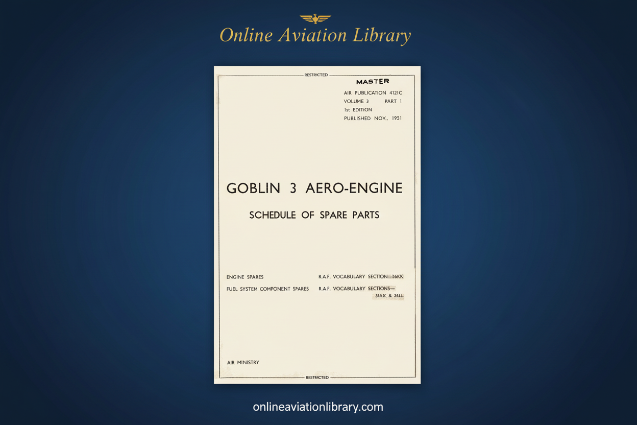 Goblin 3 Aero-Engine Schedule of Spare Parts Cover Page