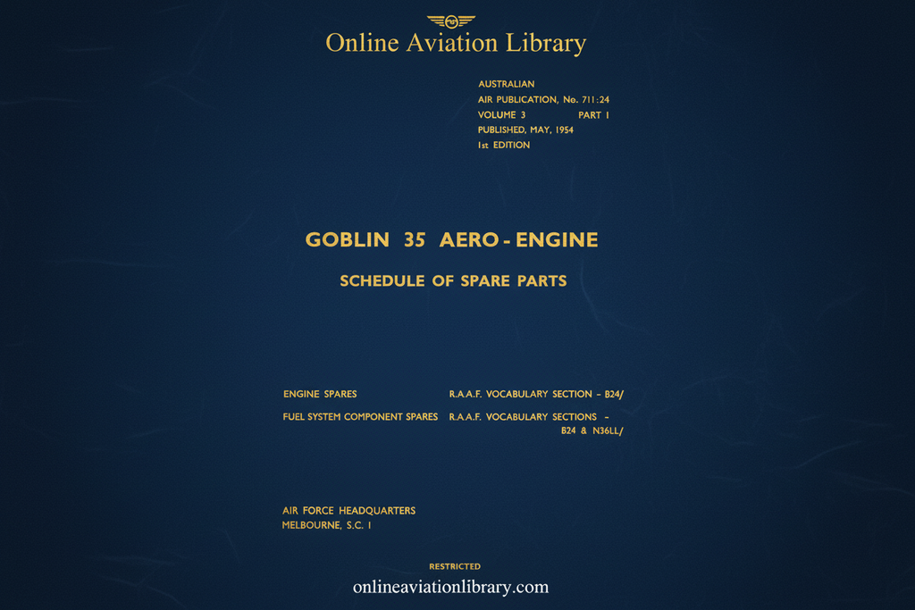 Goblin 35 Aero-Engine Schedule of Spare Parts Cover Page