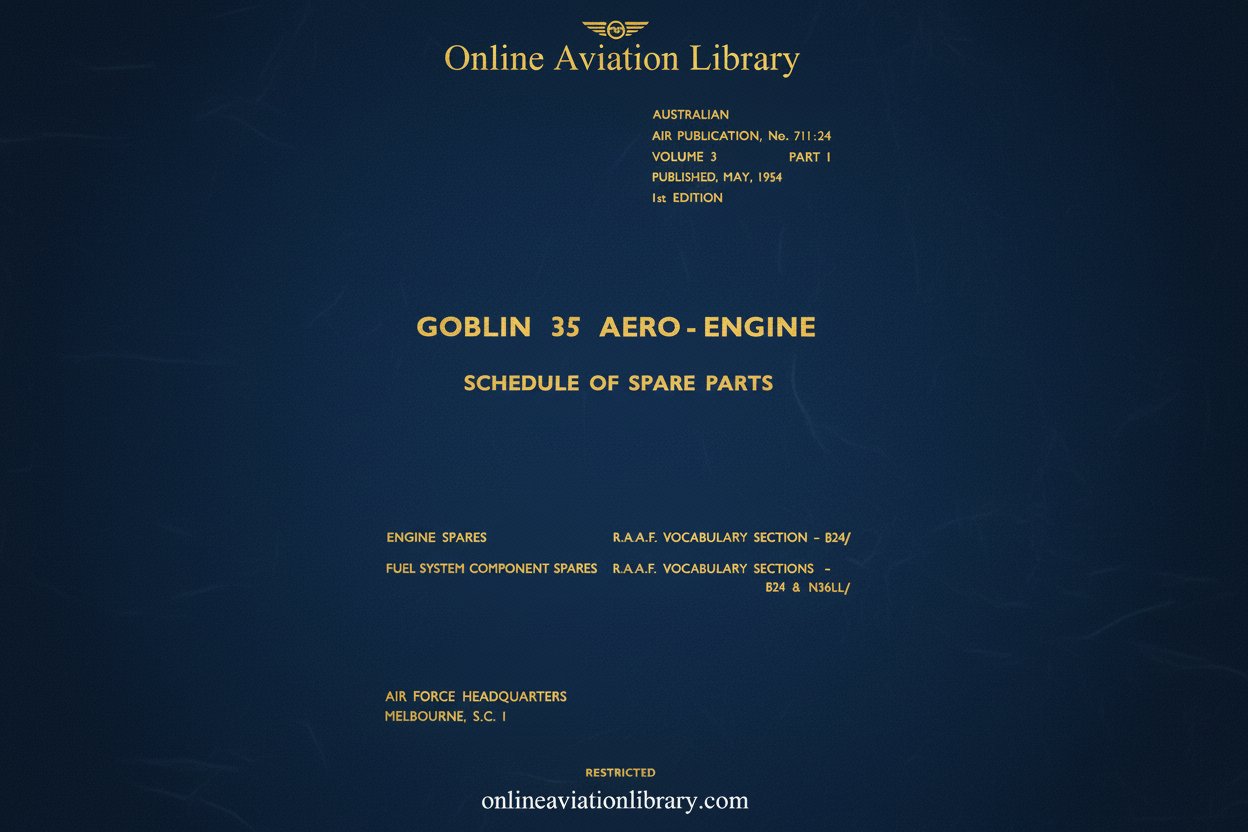 Goblin 35 Aero-Engine Schedule of Spare Parts Cover Page