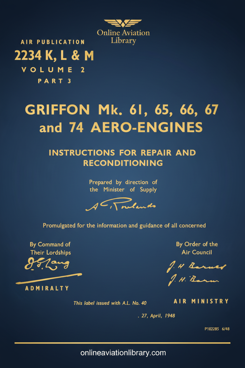 Griffon Mk. 61, 65, 66, 67 and 74 Aero-Engines Repair Manual Cover Page