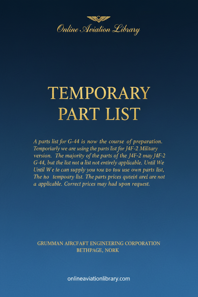 Grumman G-44 Temporary Parts List Cover