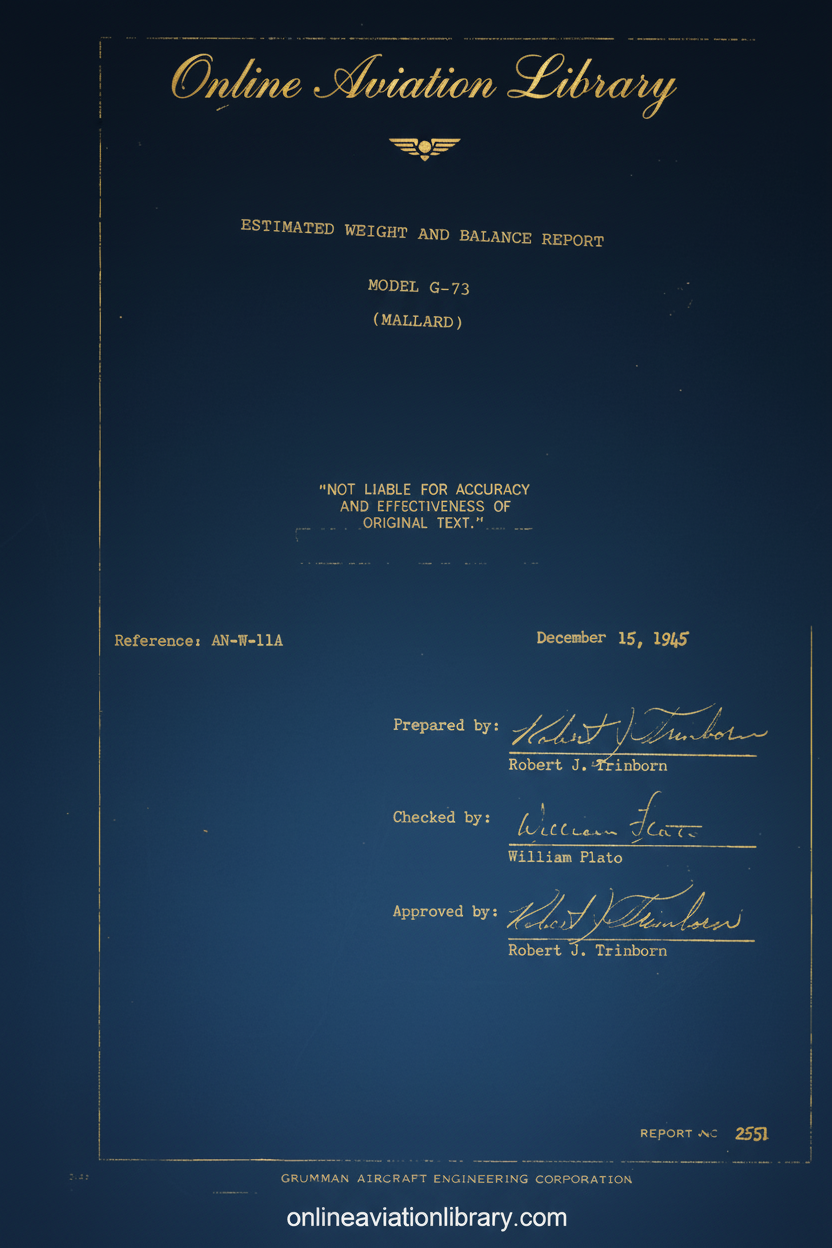 Grumman G-73 Mallard Estimated Weight and Balance Report Cover Page