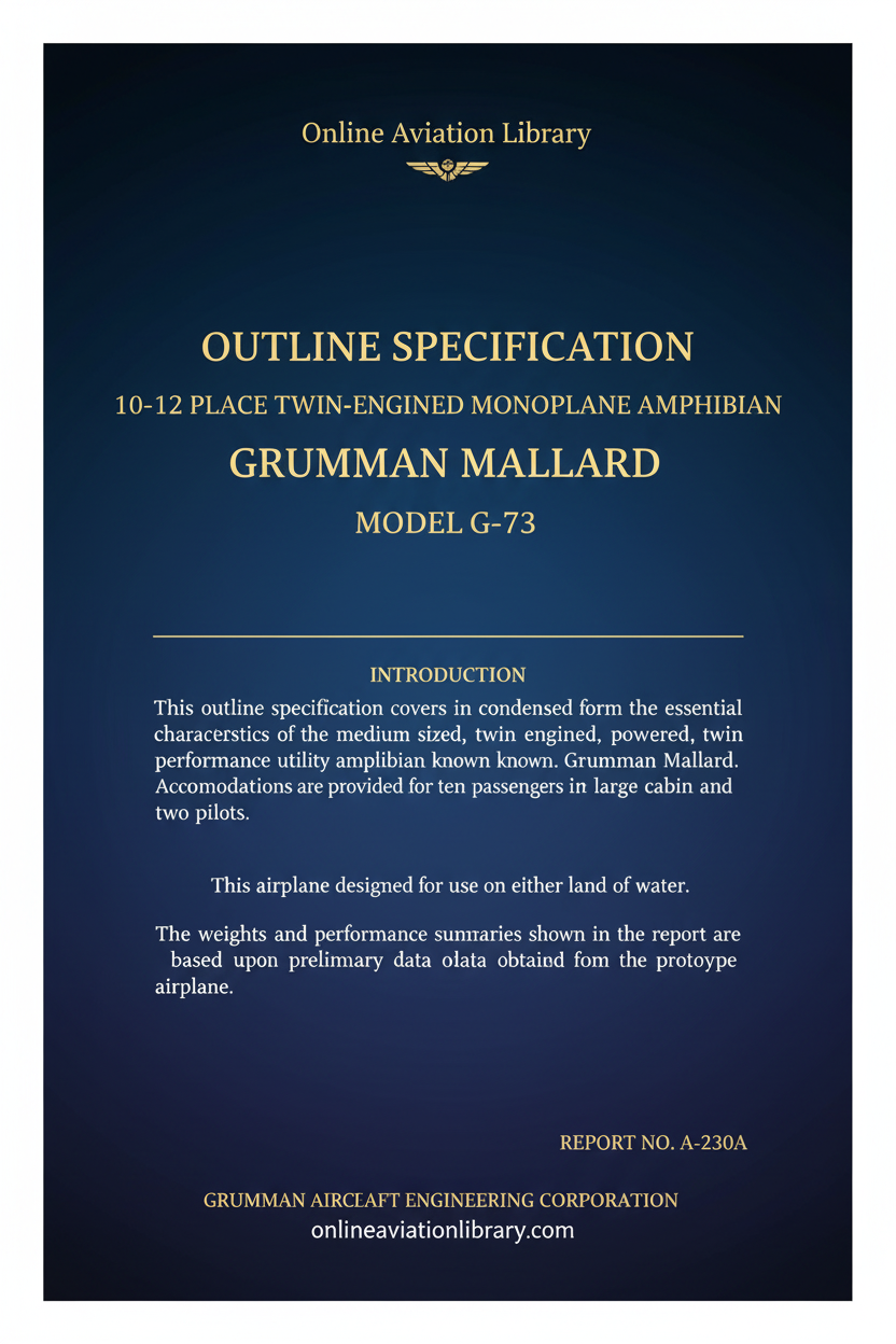 Grumman Mallard G-73 Outline Specification Cover Page