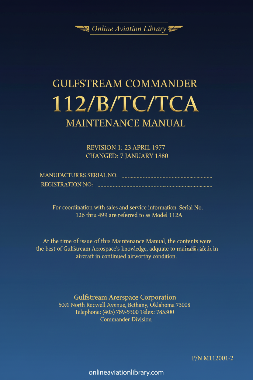 Gulfstream Commander 112/B/TC/TCA Maintenance Manual Cover Page