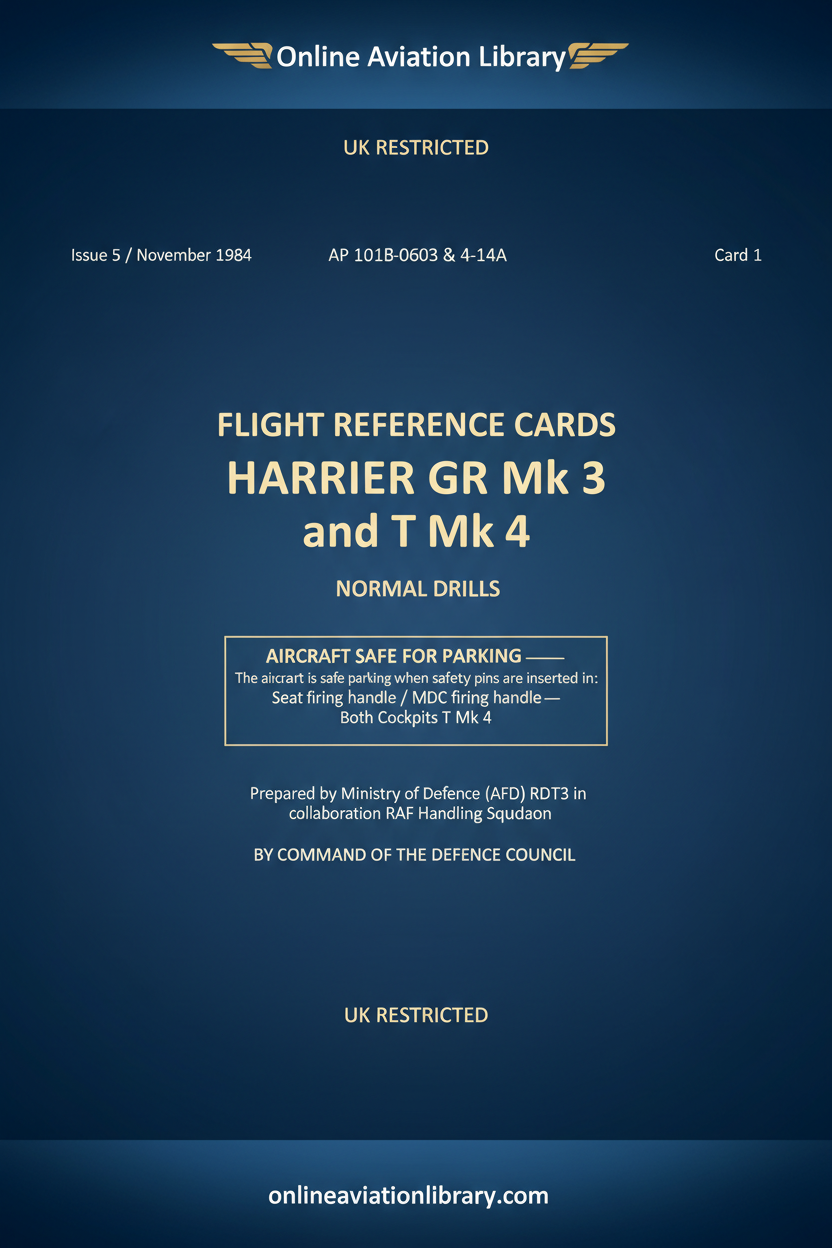 Harrier GR Mk 3 T Mk 4 Flight Reference Cards Cover