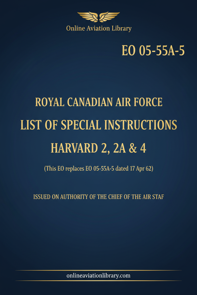 Harvard 2, 2A & 4 RCAF List of Special Instructions Standard Cover Page