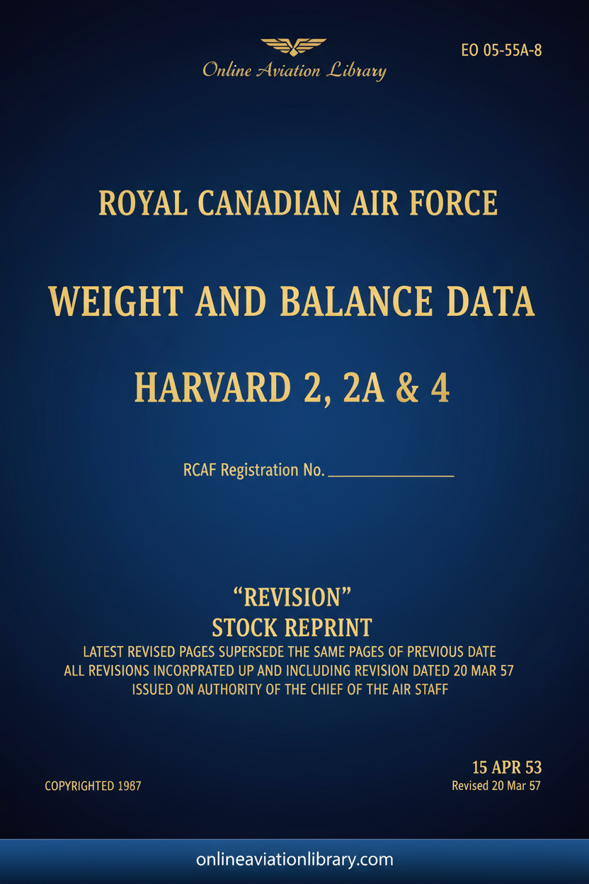 Harvard 2, 2A & 4 RCAF Weight and Balance Data Standard Cover Page