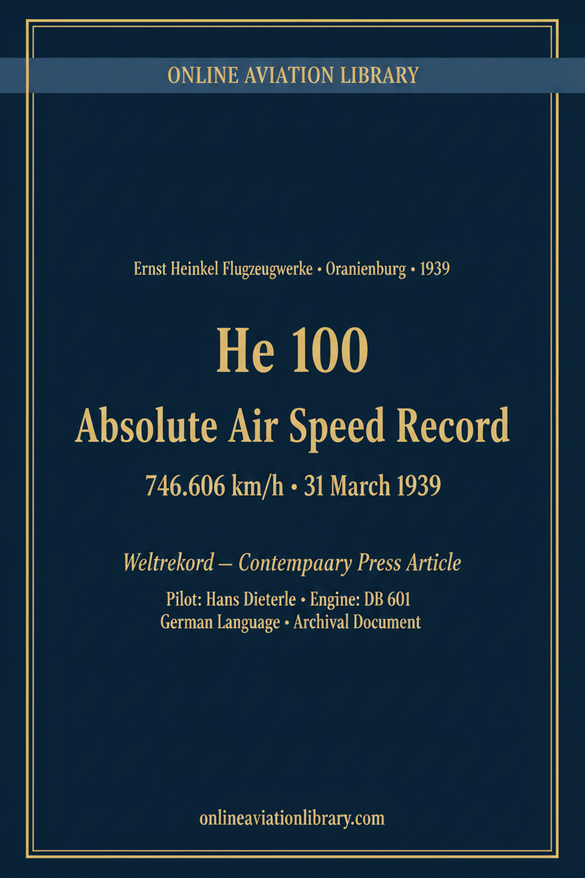 He 100 — World Speed Record Article — OAL Cover
