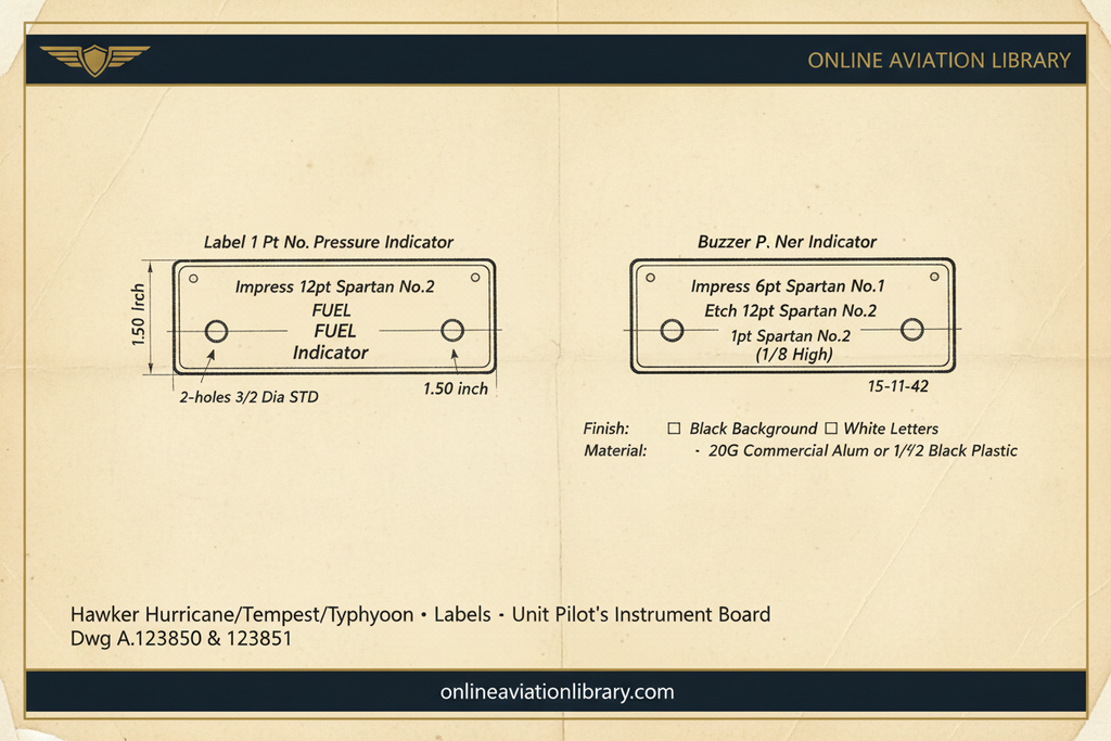 Hurricane Instrument Labels A.123850/51 — Parchment