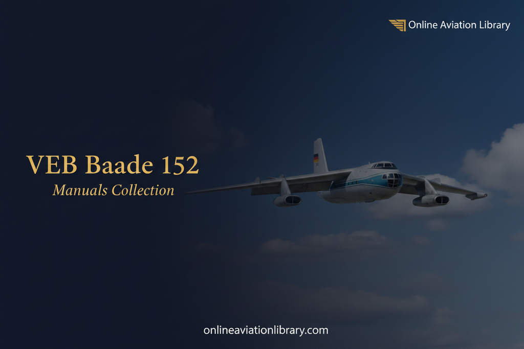 VEB Baade 152 in flight with East German flag — Online Aviation Library banner