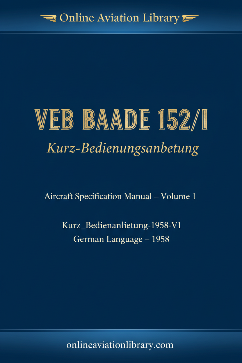 Cover page: VEB Baade 152/I Aircraft Specification Manual Volume 1, 1958