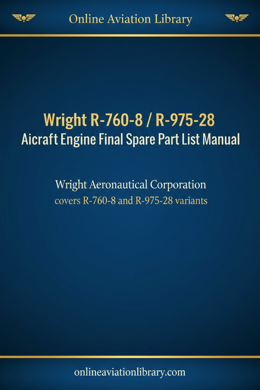 Wright R-760-8 R-975-28 Aircraft Engine Final Spare Part List Manual cover page