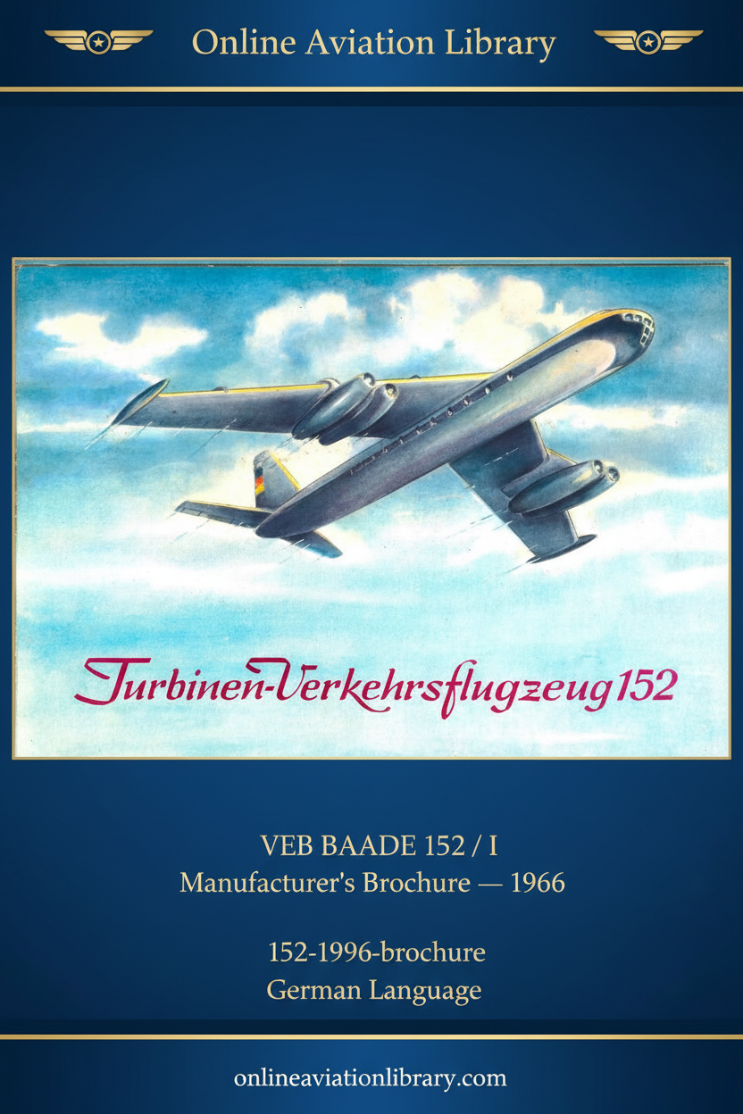 Cover page: VEB Baade 152 I Turbinen-Verkehrsflugzeug 152 brochure, 1956