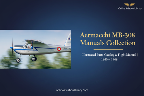 Aermacchi MB-308 Manuals Collection - LB4 Banner featuring silver blue MB-308 I-BIOH in flight