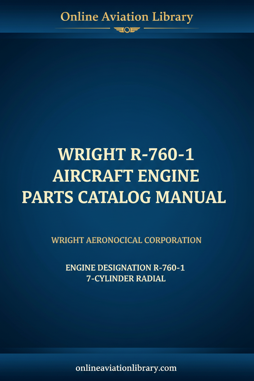 Wright R-760-1 Aircraft Engine Parts Catalog Manual cover page