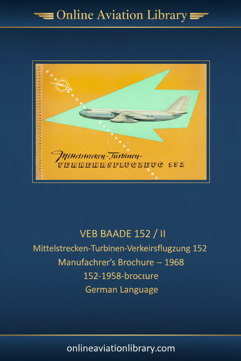 Cover page: VEB Baade 152 II Mittelstrecken-Turbinen-Verkehrsflugzeug 152 brochure, 1958