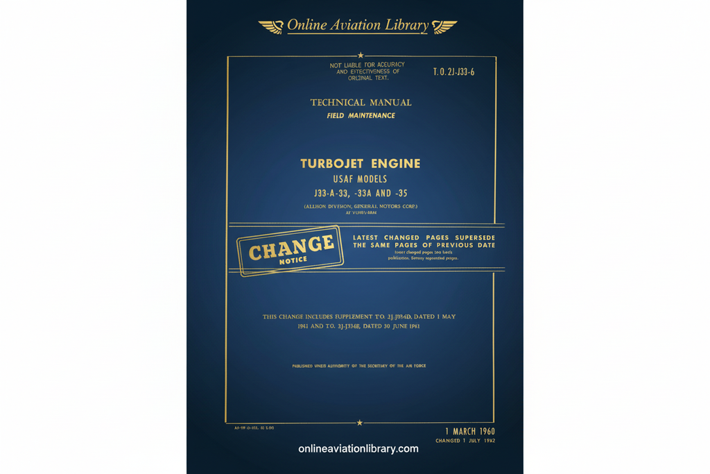 J33-A-33, -33A AND -35 Turbojet Engine Technical Manual Field Maintenance Cover Page