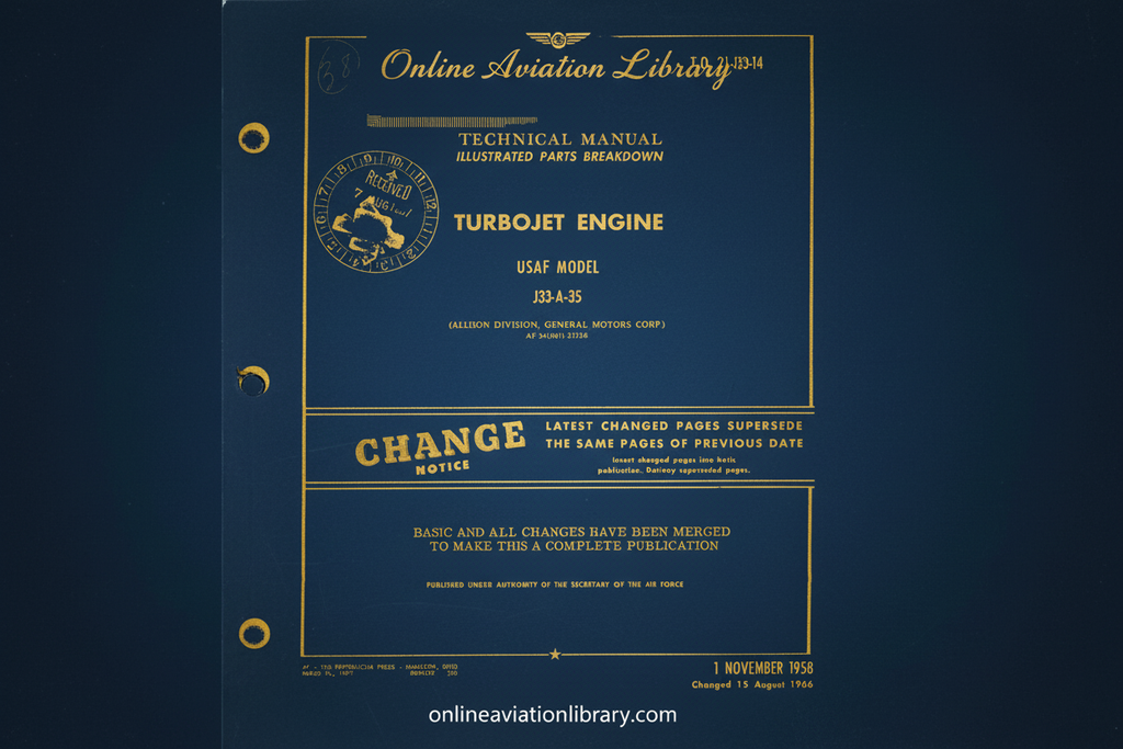 J33-A-35 Turbojet Engine Technical Manual Cover Page