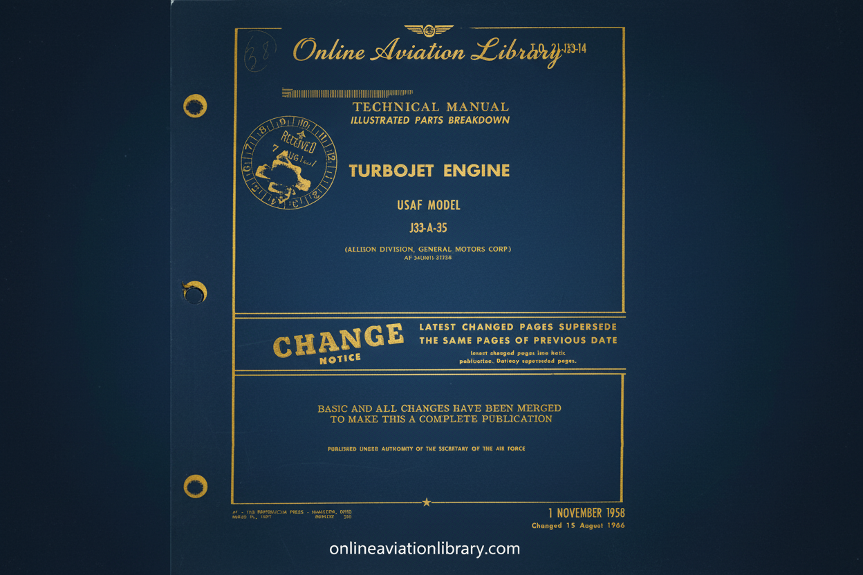 J33-A-35 Turbojet Engine Technical Manual Cover Page