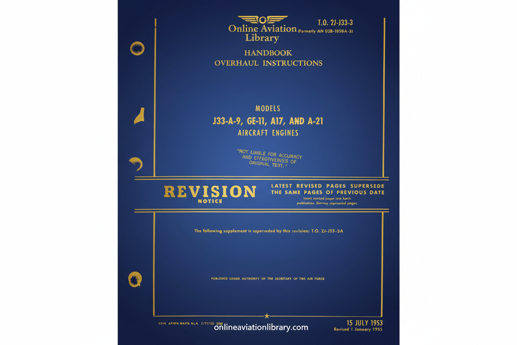 J33-A-9, GE-11, A17, AND A-21 Aircraft Engines Handbook Overhaul Instructions Cover Page
