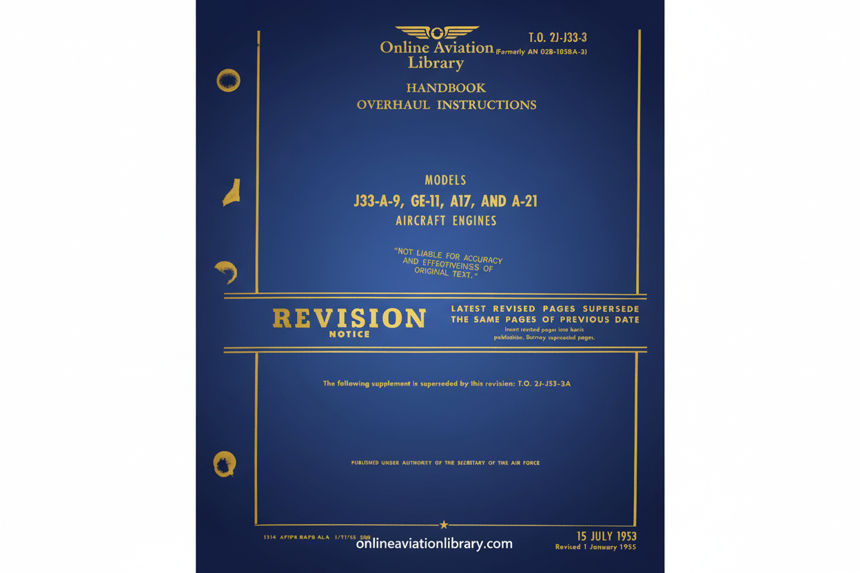J33-A-9, GE-11, A17, AND A-21 Aircraft Engines Handbook Overhaul Instructions Cover Page