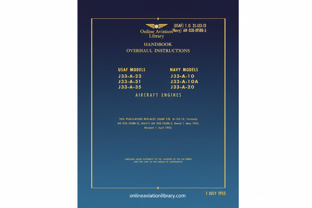 J33 Aircraft Engines Handbook Overhaul Instructions Cover Page