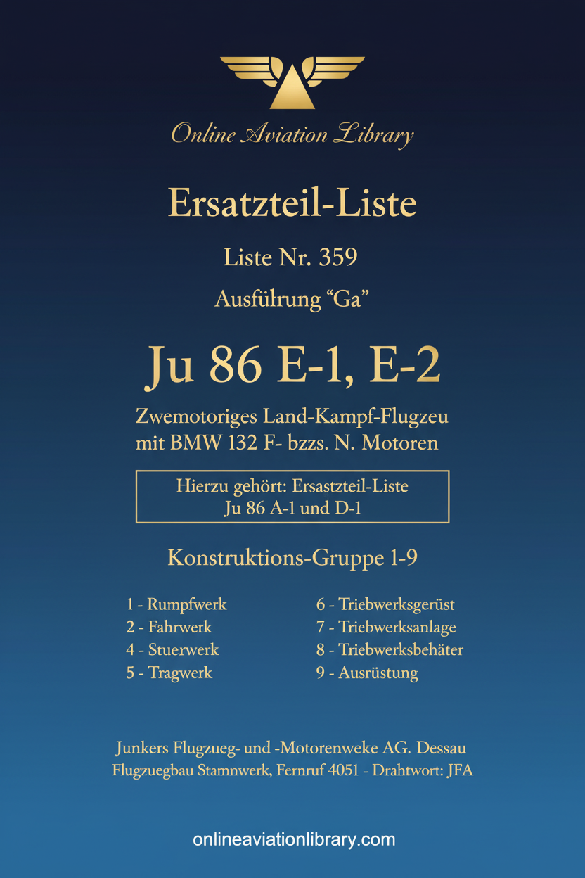 Ju 86 E-1, E-2 Standard Cover Page