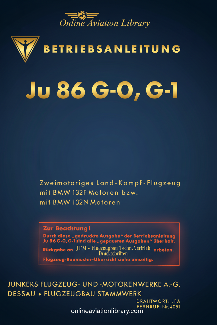 Ju 86 G-0, G-1 Betriebsanleitung Standard Cover Page