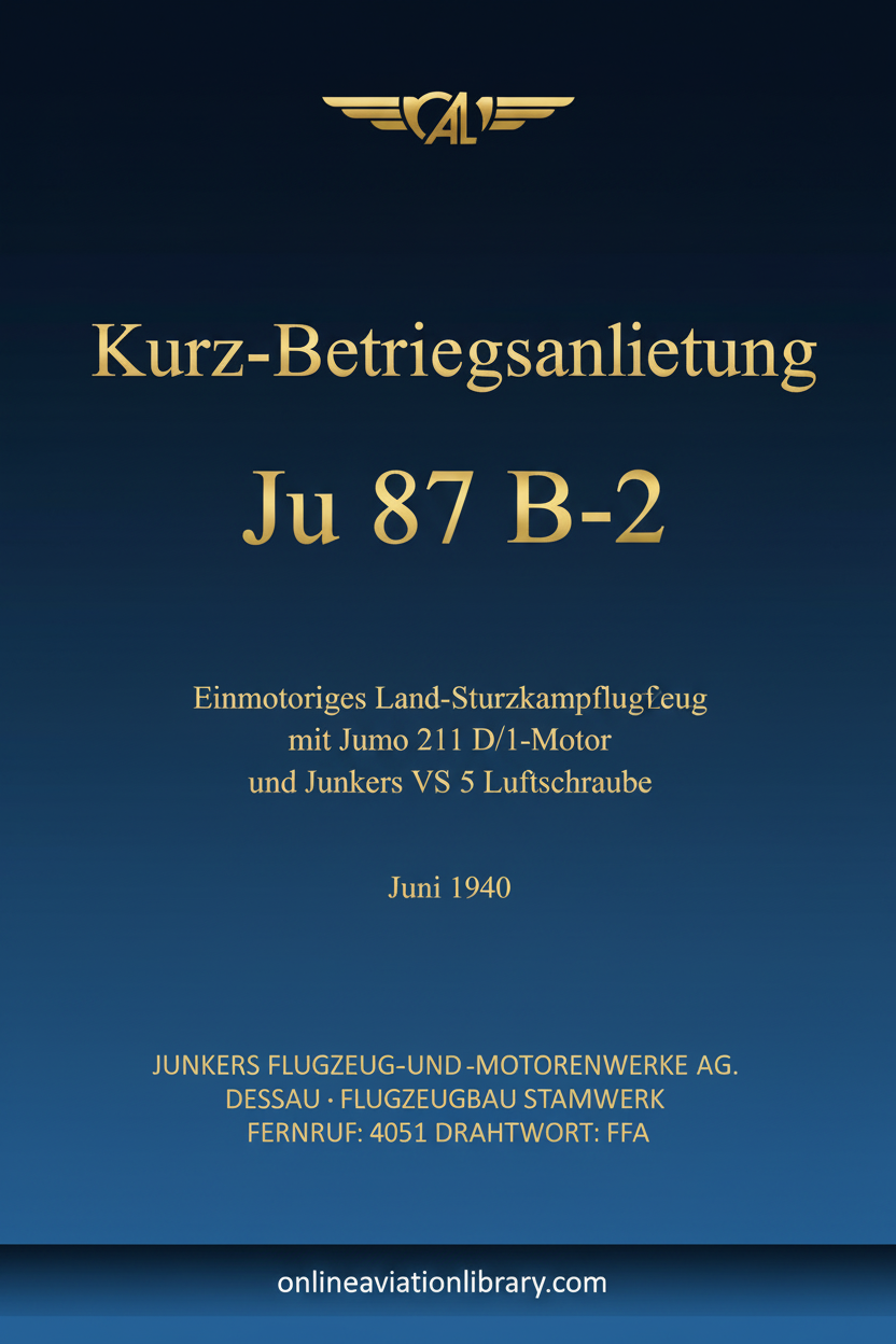 Ju 87 B-2 Kurz-Betriebsanleitung Standard Cover Page
