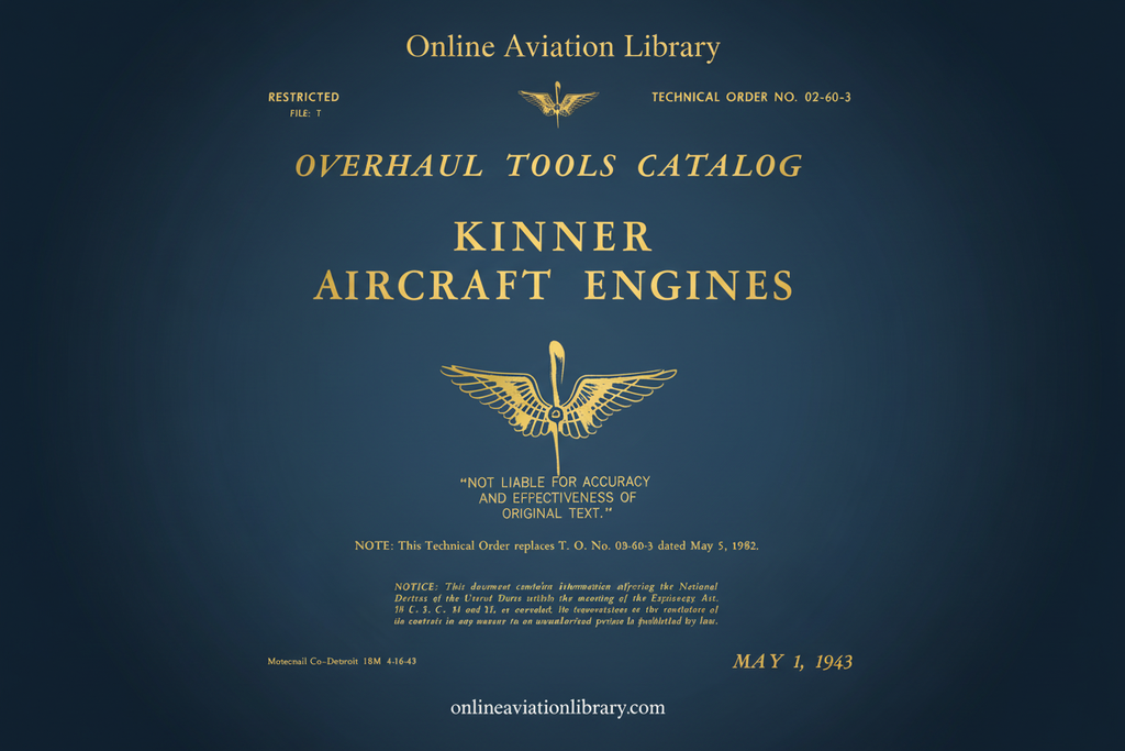 Kinner Aircraft Engines Overhaul Tools Catalog Manual Cover Page