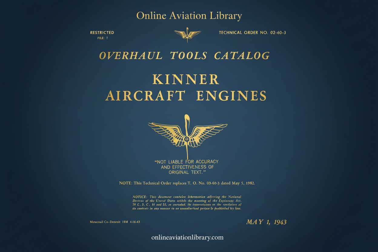 Kinner Aircraft Engines Overhaul Tools Catalog Manual Cover Page