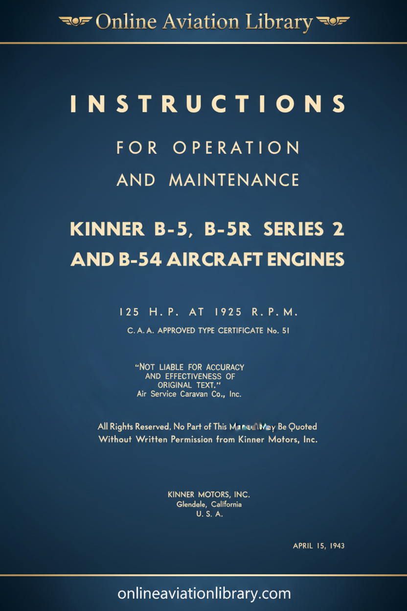 Kinner B-5 B-5R B-54 Standard Cover Page Blue