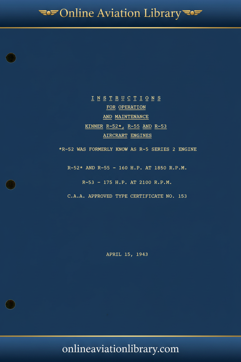 Kinner R-52 R-55 R-53 Operation Maintenance Manual Standard Cover Page Blue
