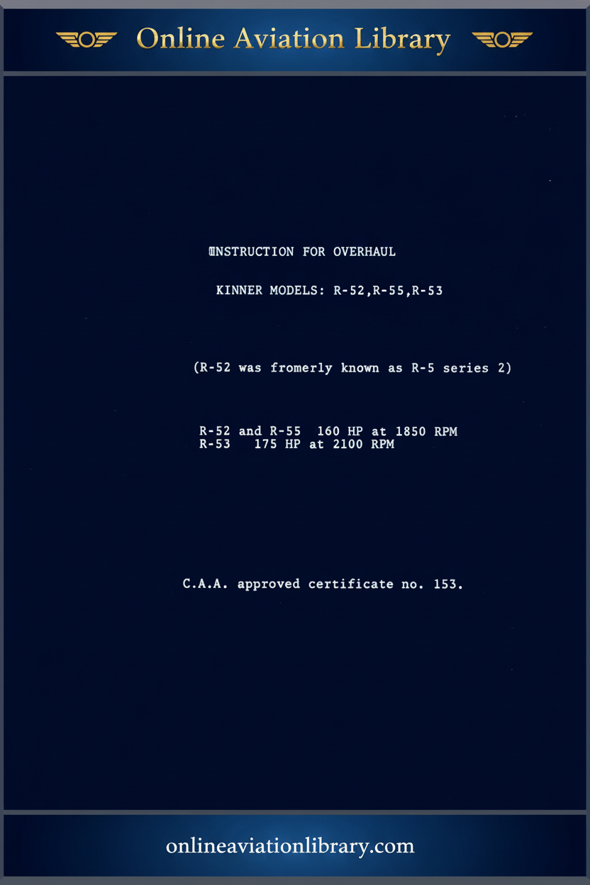 Kinner R-52 R-55 R-53 Overhaul Manual Standard Cover Page Blue