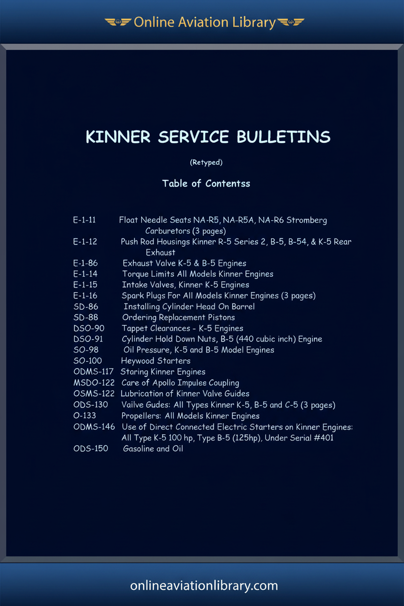 Kinner Service Bulletins Standard Cover Page Blue